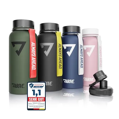 ABOVE. Edelstahl Trinkflasche 1L - Hält 12H Heiß & 24H Kalt - Trinkflaschen - Die ABOVE. Edelstahl Thermosflasche kombiniert Funktionalität und Design, ist BPA-frei und auslaufsicher, ideal für Sport und Outdoor.