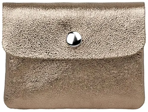 Caspar Kleiner Echt Leder Geldbeutel Damen Portemonnaie Geldbörse mit Reißverschluss & Druckknopf - GB416 - Made in Italy, Farbe:Platin metallic, Größe:Klein (11cm x 8cm)