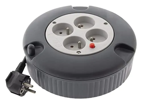 Zenitech – Kabeltrommel 4 Steckdosen – 4 m mit Überlastschutz – Grau