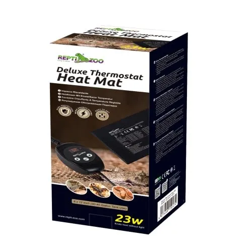 ReptiZoo Deluxe Heizmatte mit Thermostat 23 Watt 20x30cm - Terrarienheizmatten mit integriertem Thermostat, einstellbar von 20°C bis 50°C für optimale Temperaturkontrolle.