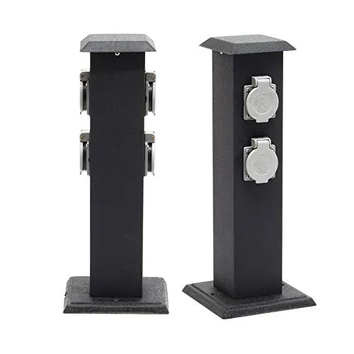 4-fach Außensteckdose Steckdosensäule - Energiesäule Metall Outdoor IP44 - Robuste Außensteckdose aus Metall, IP44 Schutzklasse für Langlebigkeit. Ideal für Gartenbeleuchtung und vielseitige Nutzung im Freien.