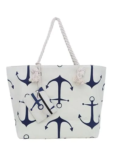 DonDon Strandtasche XXL mit Reißverschluss - Umhängetasche Damen im Beach Look - Damen-Shopper: Robuste Strandtasche mit Reißverschluss, ideal für Familien – bietet Platz für alles, was Sie für den perfekten Strandtag benötigen.