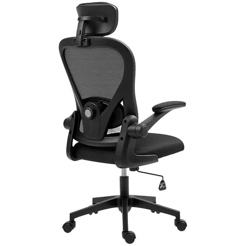 HOMCOM Ergonomischer Bürostuhl mit Hochklappbaren Armlehnen - Bürostuhl mit verstellbarer Kopf- und Lendenstütze, ideal für Home-Office. Atmungsaktives Mesh und Hochdichter Schaumstoff sorgen für höchsten Komfort während langer Arbeitsstunden.