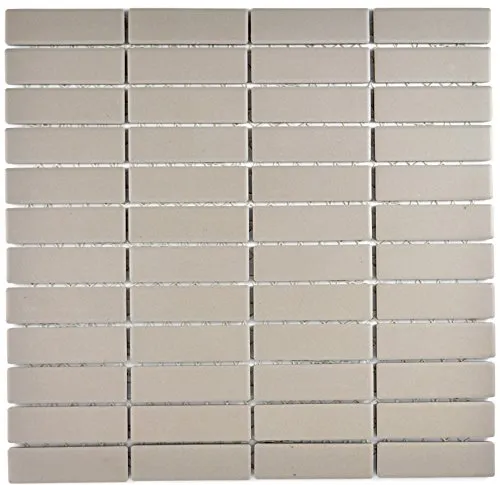 Mosaik Fliesen Mosaikfliesen Keramikmosaik Keramik Kachel Stäbchen hellgrau unglasiert