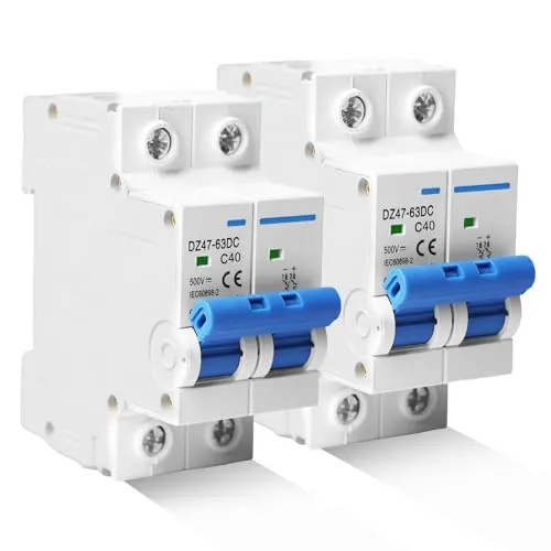 Stück DC Trennschalter PV Anlage, 500V 40A 2 Polig Solar Leitungsschutzschalter, Sicherungsautomat Schutzschalter für Photovoltaik-Systeme, Schutzluftschalter 35mm DIN-Schienenmontage 2