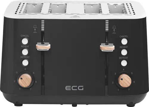 ECG ST 4768 Timber Black - Toaster mit originellem Design, 4 Fächer, 7 Intensitätsstufen und praktische Auftau- sowie Warmhaltefunktionen