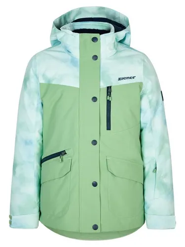 ZIENER Skijacke ANOKI für Mädchen, Gr. 128, grün - Funktionale Funktionsjacke für junge Skifahrerinnen, atmungsaktiv und wasserfest mit ZIENER AQUASHIELD Membran für besten Wetterschutz und Komfort.
