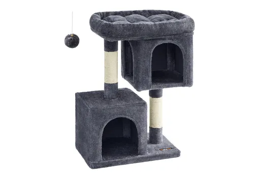 FEANDREA Kratzbaum für Katzen, kompakt mit 2 Häuschen - Kratzbäume für Katzen mit Sisalstämmen, kompakt und ideal für kleine Räume. Bietet Sicherheit mit Kippschutz und ist aus hochwertigen Materialien gefertigt.