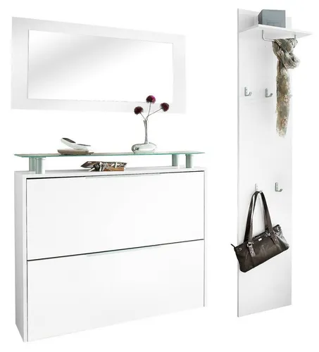 Borchardt Möbel Garderoben-Set Rena 2, (3-tlg) mit Glasablage - Drohnen - Stilvolles 3-teiliges Garderoben-Set mit Glasablage, ideal für Ordnung im Flur. Helle Farben sorgen für mehr Weite und ein modernes Ambiente.