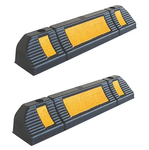 RWS-225 Gummi Radstopp-Parkbegrenzung für gewerbliche und private Parkhäuser, Parkplätze und Privatgaragen, Farbe Schwarz-Gelb, Abmessungen 60x12x10 cm (2er Pack)