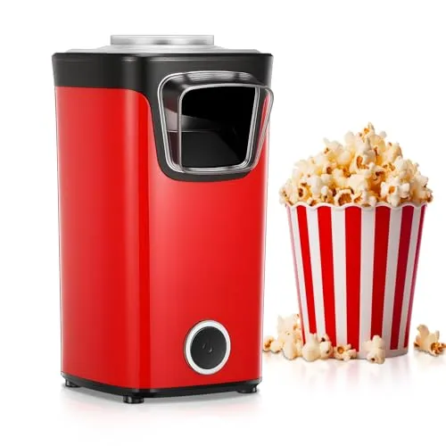 FOHERE Heißluft Popcornmaschine, 1100W Popcorn Maker Maschine, Mit Messbecher, Transparente Abdeckung, Fettfreies Ölfreies & Gesunder Maïs Snackfür Filmabend & Weihnachten