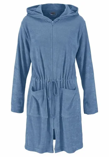 OTTO home Damenbademantel Nela, ideal für Sauna & Spa, Hotelbademantel, Morgenmantel, Kurzform, Leichtfrottee, Kapuze, Reißverschluss, einfarbig, kurz, mit Kordelzug & Taschen, XS-3XL