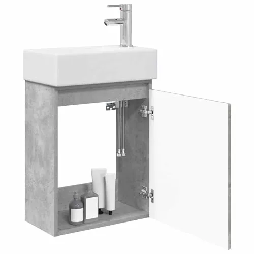 vidaXL Badezimmer Waschtischunterschrank mit Wasserhahn Betongrau - Moderner Waschtischunterschrank mit Wasserhahn in Betongrau. Bietet viel Stauraum und ein elegantes Design. Ideal für eine stilvolle und funktionale Badgestaltung.