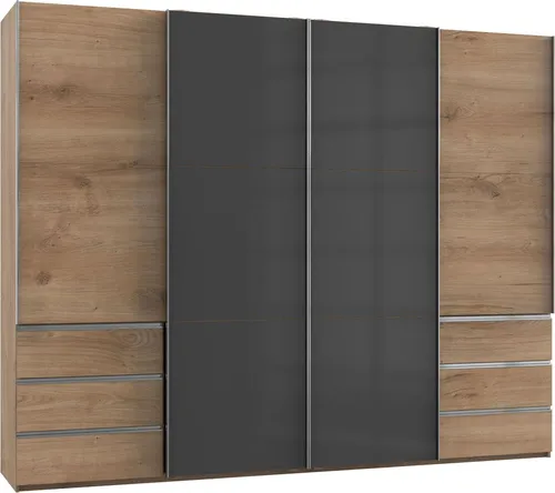 Schwebetürenschrank Level 4-türig mit Schubladen in grau von fresh to go®