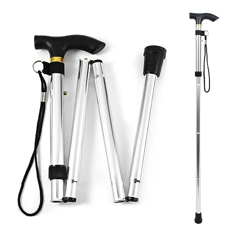 Gehstock Klappbar Damen Faltbar Aluminium Silber Einstellbar Spazierstock Verstellbarer Gehstock Höhenverstellbarer Haltbarer Ausziehbarer