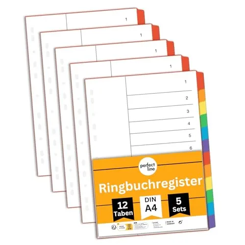 perfect line Ordner-Register DIN-A4, 12-teilig, 5er Set, Karton, MADE IN GERMANY