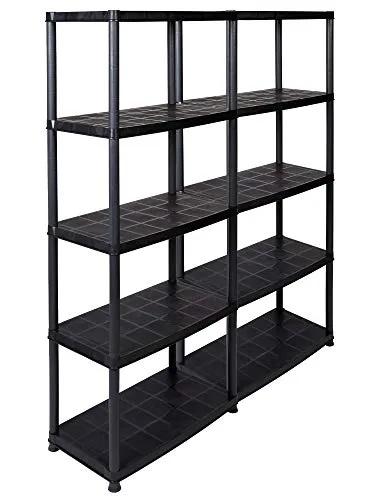 Kreher Spar-Set 2 Stück Kunststoffregal, Kellerregal, Lagerregal, 5 Böden in Schwarz. Max. 150 kg Traglast pro Regal. 71 x 38 x 171 H cm. TÜV Rheinland.