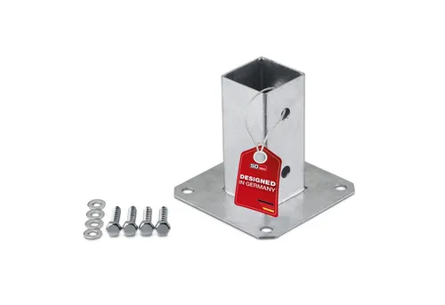 SO-TECH® Pfostenbeschlag Aufschraubanker Stahl feuerverzinkt für Garten / Terrasse (1 St), für Vierkantholz (Vierkant 50 x 50 mm) 122 mm Höhe