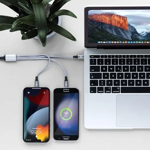 Callstel Ladekabel USB: 2er-Set 5in1-Schnellladekabel: Micro-USB, USB Typ C & Lightning, 60 cm (Tablet Ladekabel, Ladekabel aus Nylon, Netzteil Batterie Adapter)