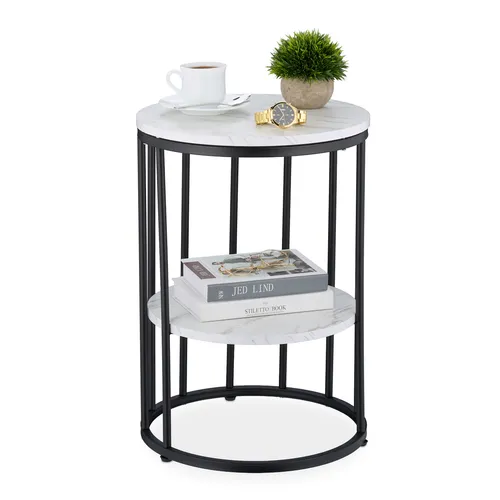 Beistelltisch Marmoroptik - Rundtisch mit Stauraum - Moderner Beistelltisch in Marmoroptik, ideal für das Wohnzimmer. Mit praktischem Stauraum und kompakten Maßen: 40x40 cm, Höhe 57 cm. Perfekt für stilvolle Akzente.