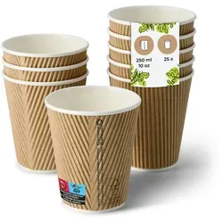 BIOZOYG Riffelbecher 25 Stück 200 ml / 8 oz, Ø 80 mm, braun, innen weiß - Becher für Heißgetränke - Kaffeebecher to go aus Pappe - Einwegbecher