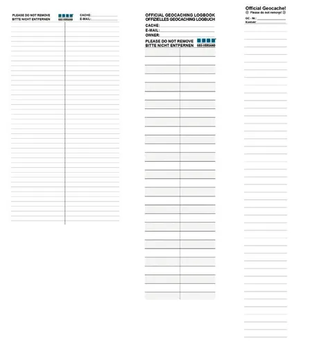 Geocaching Logstreifen - 3 Größen Petlinge Filmdosen XXL PEtling Logbücher 50 x