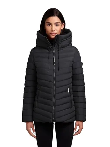 khujo Damen Winterjacke warme Steppjacke mit Zwei-Wege-Reißverschluss und Verstellbarer, hochschließender Kapuze Pace-YM Black Gr. M