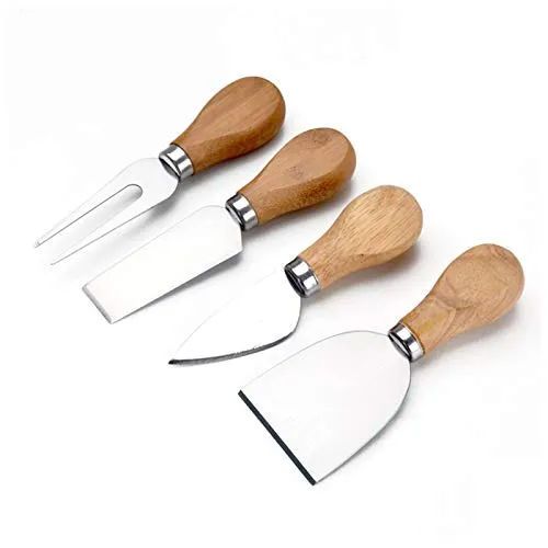 XGzhsa Käsemesser Set, Mini-Käsemesser, 4 Stück Edelstahl-Küchenkäse-Werkzeuge Mini-Käsemesser mit Holzgriff für Kuchen-Dessert-Käsesalat