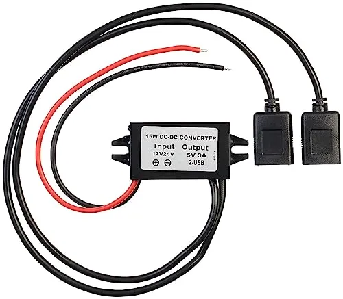 revolt USB Wandler: DC/DC-Spannungswandler für 12/24 zu 5 V, 3 A, IP67, 2X USB-A-Buchse (Spannungsreglermodul, Step-Down-Wandler, Überspannungsschutz)