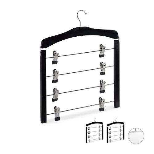 relaxdays Rockbügel 3er Set, schwarz - Praktische Kleideraufbewahrung - Kleiderbügel für Ordnung im Kleiderschrank: 4 Stangen mit gummierten Clips, die 360 Grad drehbar sind. Ideal für Röcke und Hosen, platzsparend und knitterfrei.