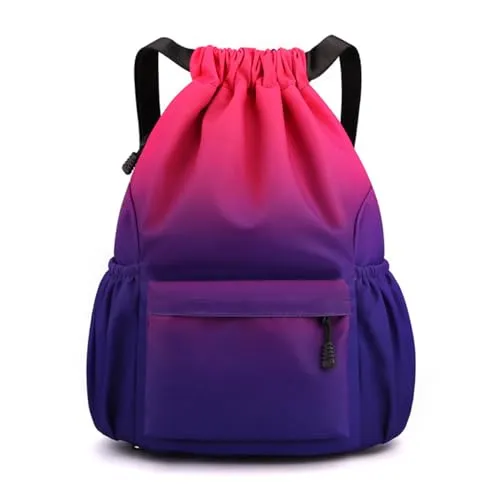 YYKSYDPT Turnbeutel für Herren und Damen, Sportbeutel mit Kordelzug, Wasserdichter Oxford-Rucksack mit großem Fassungsvermögen für Reisen, Freizeit, Arbeit, Sport (Rot-blauer Farbverlauf, L)