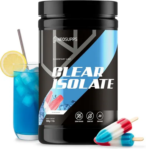 Neosupps Clear Isolate 500g, Ice Pop Geschmack, Whey Isolat Protein Pulver Pulver, 500 g, Made in Germany, Hochwertiger Molkenprotein Isolat