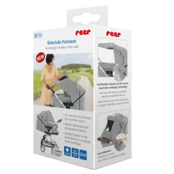reer ShineSafe Premium Sonnensegel für Kinderwagen, grau, UV 50+