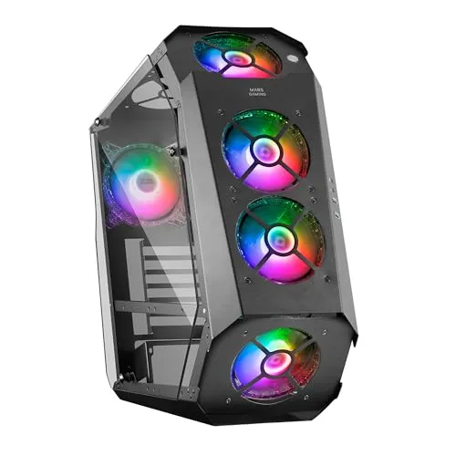 Mars Gaming MC51, Gehäuse Gaming PC ATX, Doppelt Gehärtetes Glas, 5X Lüfter RGB 12cm, Schwarz