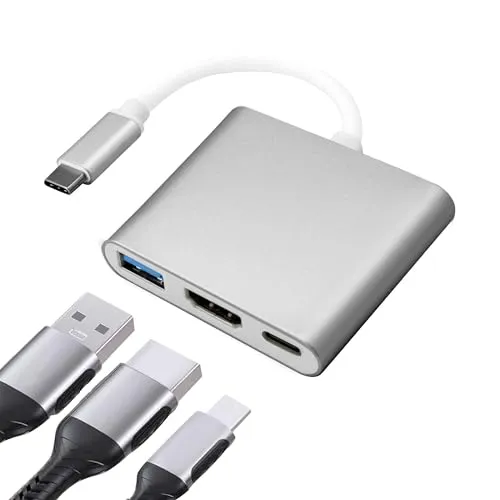 OcioDual USB 3.1 Typ C Stecker Auf USB Typ A Adapter Und HDTV Ausgang Buchsen Audio Video Datenübertragung Silber Kabel Konverter USB Typ C 3.1 Multiport Adapter Konverter
