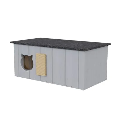 QLS Isoliertes Katzenhaus aus Holz 86x47x37cm