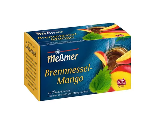 Meßmer Brennnessel-Mango Tee – 20 Teebeutel - Aromatischer Kräutertee mit süß-herbem Geschmack und hochwertiger Aromaschutzumhüllung. Ideal für entspannte Momente. Inhalt: 35g.