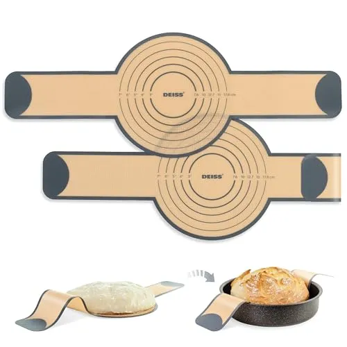 Deiss Silikon-Brotmatte 2er-Set für Dutch Oven – Hitzebeständig & Antihaft - Backunterlagen, hitzebeständig bis 260°C für gleichmäßiges Backen und perfekte Kruste. Wiederverwendbar, leicht zu reinigen und ideal für Sauerteigbrot, Kekse und mehr.