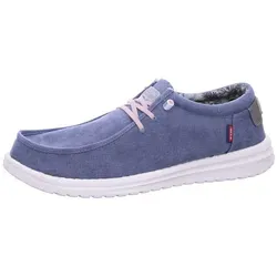 FUSION Washed Canvas Schuhe Herren blau 44 - Bequeme Hausschuhe für Herren in Blau, ideal für sonnige Tage. Der federleichte Slipper im Knitt-Look bietet perfekten Tragekomfort und individuelle Anpassung durch die flexible Stretch-Schnürung.