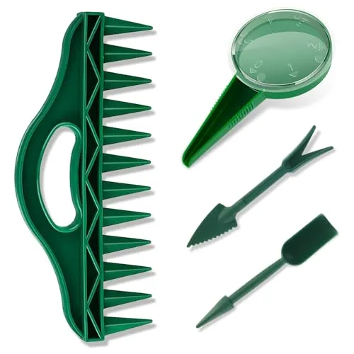 KAIYAYA 4er Set Sämaschine Garten Pflanzhilfe mit 12 Löchern Tragbarer Saatwerkzeug Aussaathilfe mit Verstellbarem Handpflanzer Samen Spender Saatgut Sämaschine für Gartenbau Aussaat, Bodenlockern