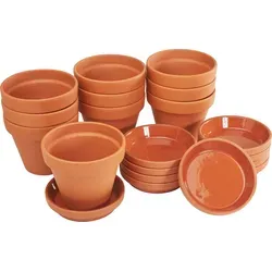 VBS Terrakotta-Topf mit Untersetzer 10 Stk Pflanzgefäß Set 12 cm Ø 10 cm - Braun