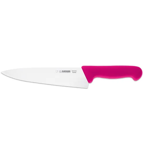 Giesser Kochmesser 20 cm mit pinkem Griff - Küchenmesser für Hobby- und Profi-Köche, mit ergonomischem, rutschsicherem Griff und breiter gestanzter Klinge aus hochwertigem Chrom-Molybdän Stahl.