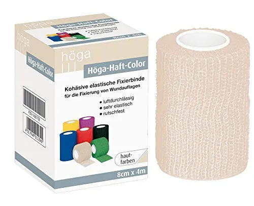 Höga Höga-Haft-Color 8cm x 4m, hautfarben, kohäsive (auf sich selbsthaftend) Fixierbinde, luftdurchlässig, sehr elastisch, rutschfest., 33 g