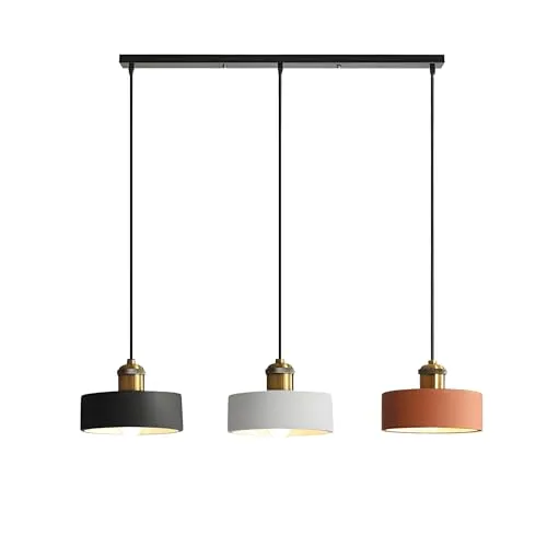 LFsem Nordic Modern 3 Flammig Pendelleuchte, Kronleuchter mit 3 Metall Lampenschirm, E27 Hängelampe für Küche, Schlafzimmer und Esszimmer Esstisch (Gerade)