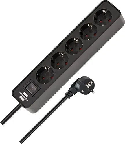 Brennenstuhl Ecolor Steckdosenleiste 5-Fach (Mehrfachsteckdose mit Schalter und 1,5m Kabel) schwarz