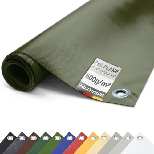 ANKO PVC Schutzplane 600g/m² mit Ösen - Hochwertige Abdeckplane aus 600g/m² PVC, witterungsbeständig, 100% wasserdicht und langlebig. Ideal für Landwirtschaft, Industrie und Garten, bietet hohe Reißfestigkeit und UV-Stabilität.