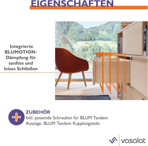 Blum Tandem Vollauszug Set, Schubladenauszug 300mm Blumotion mit praktischer Blum Kupplung, Schubladenführung Tragkraft 30kg