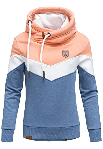 REPUBLIX Damen Kapuzenpullover Sweatjacke Pullover Hoodie Sweatshirt RD-006 Corall/Weiß/Blau Melange XL
