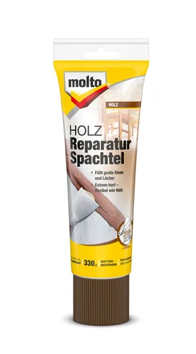 Molto Holz Reparatur Spachtel 330g - Wetterbeständiger Fertigspachtel für die einfache Reparatur größerer Risse und Löcher in Holz – ideal für DIY-Projekte und Holzarbeiten.