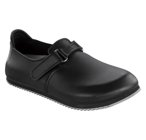 Birkenstock Clog Linz Superlauf, Naturleder, schwarz Pantolette - Hausschuhe aus hochwertigem Naturleder, super bequem mit normaler Schuhweite und ideal für entspannte Stunden zu Hause.